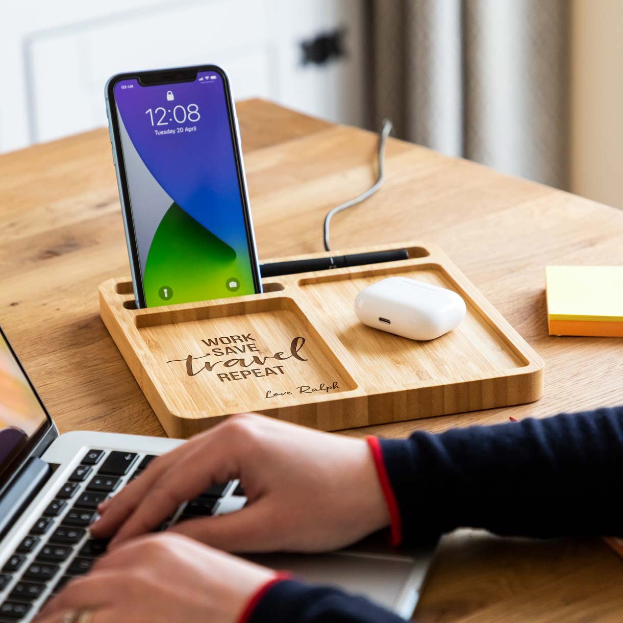 Personalised Work Save Travel Wireless Charger Desk Tidy