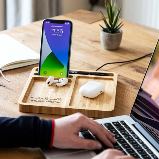 Personalised Desk Tidy Wireless Charger New Job Gift