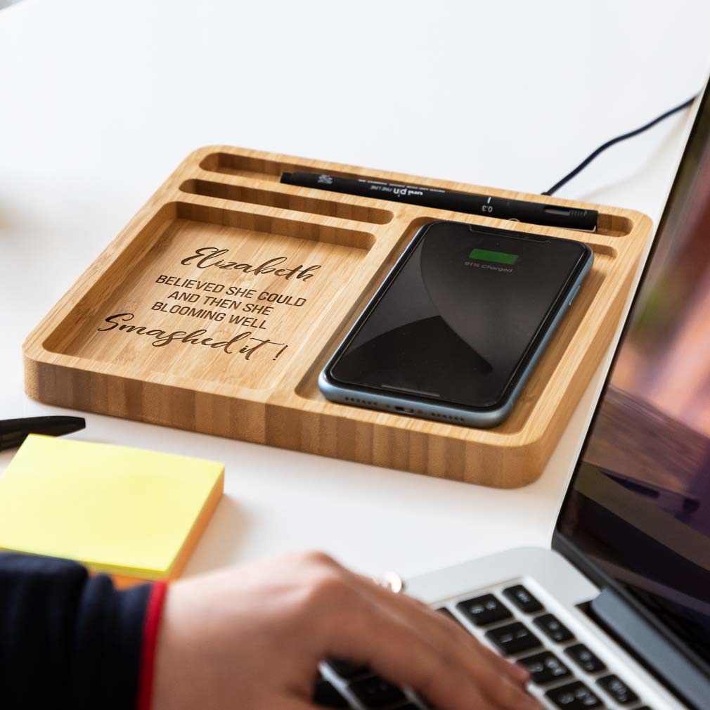 Personalised She Believed She Could Wireless Charger Desk Tidy