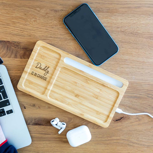 Personalised Is In Charge Wireless Charger Desk Tidy