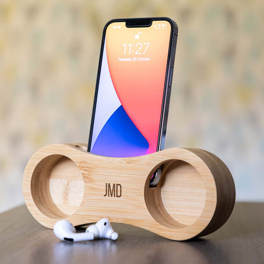 Personalised Monogram Phone Amplifier Bamboo Speaker