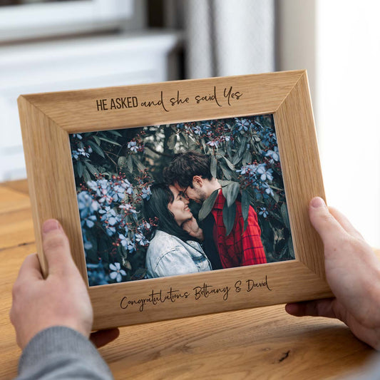Personalised He Asked and She Said Yes Engaged Photo Frame