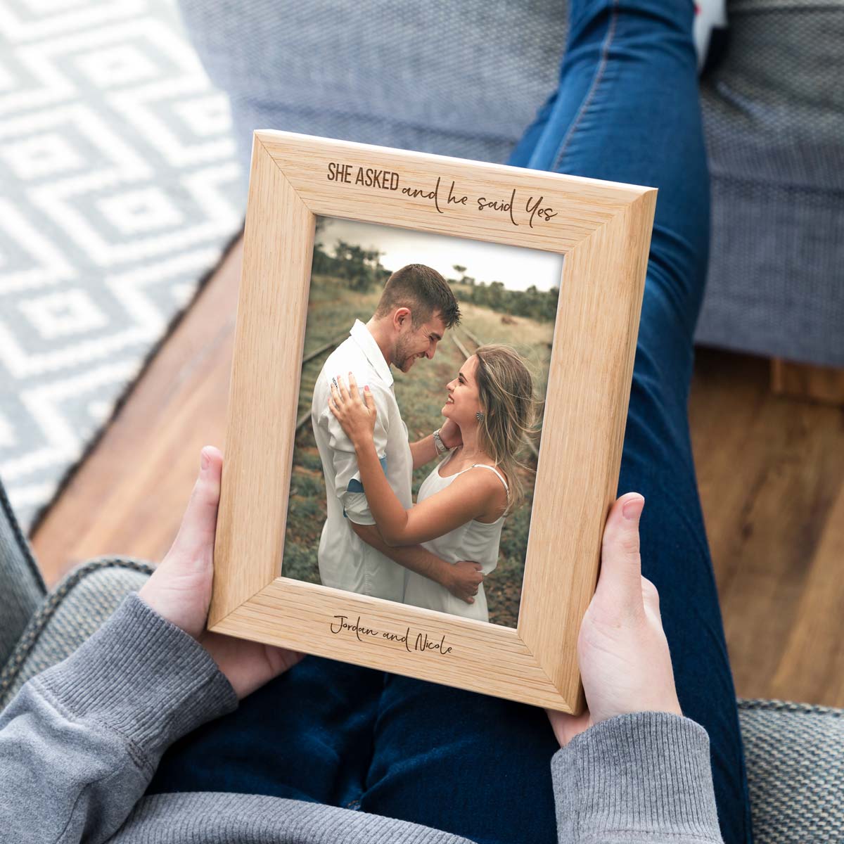 Personalised He Asked and She Said Yes Engaged Photo Frame