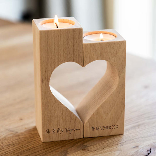 Personalised Wedding or Anniversary Heart Candle Holder Set