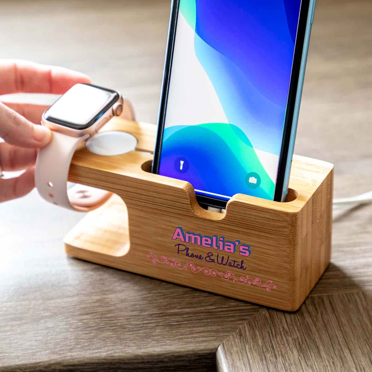 Personalised iPhone and Apple Watch Charging Stand