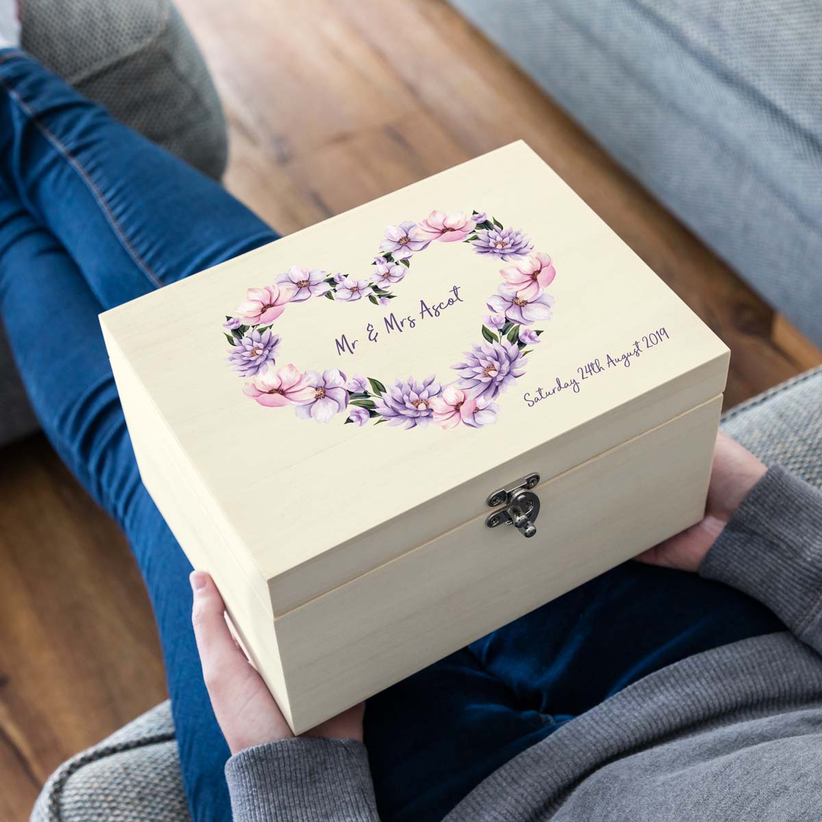 Personalised Floral Heart Wedding Keepsake Box