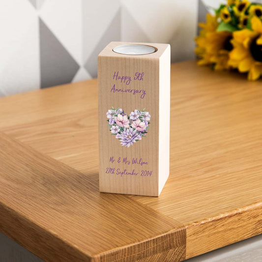 Personalised 5th Anniversary Wooden Candle Holder