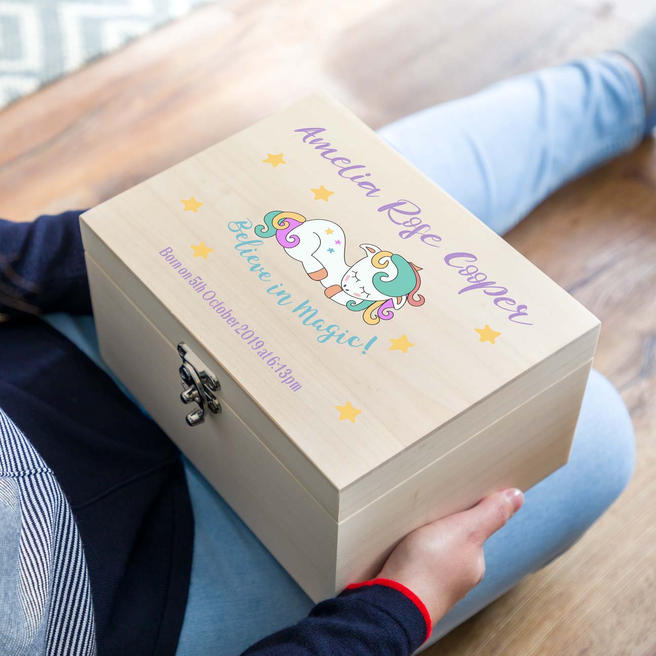 Personalised Unicorn New Baby Keepsake Box