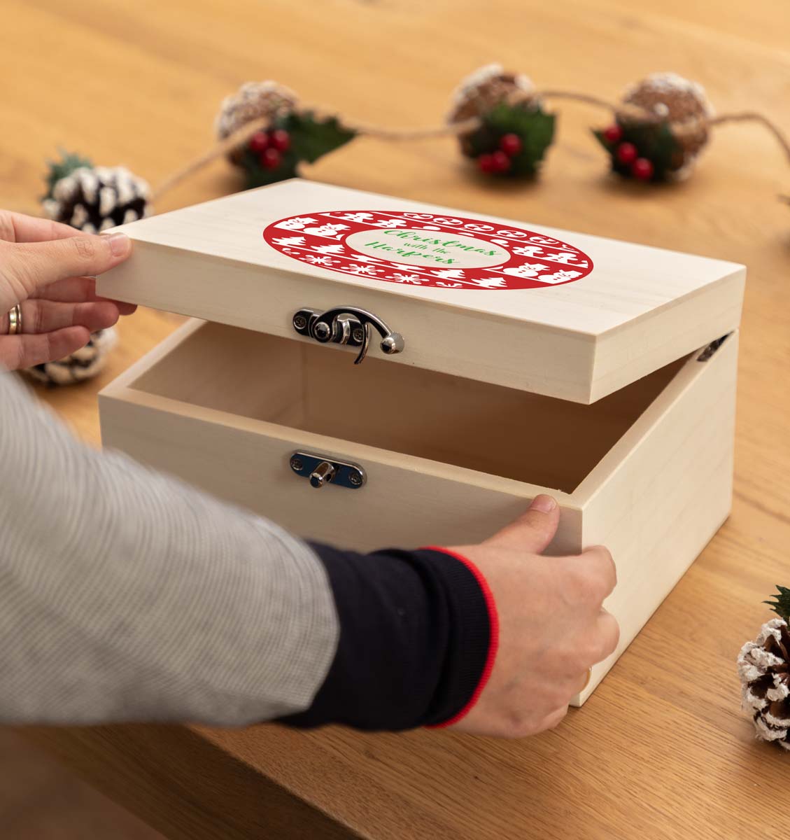 Personalised Red Pattern Wreath Christmas Eve Box