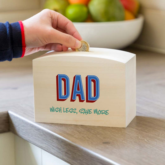 Personalised Wish Less Save More Money Box