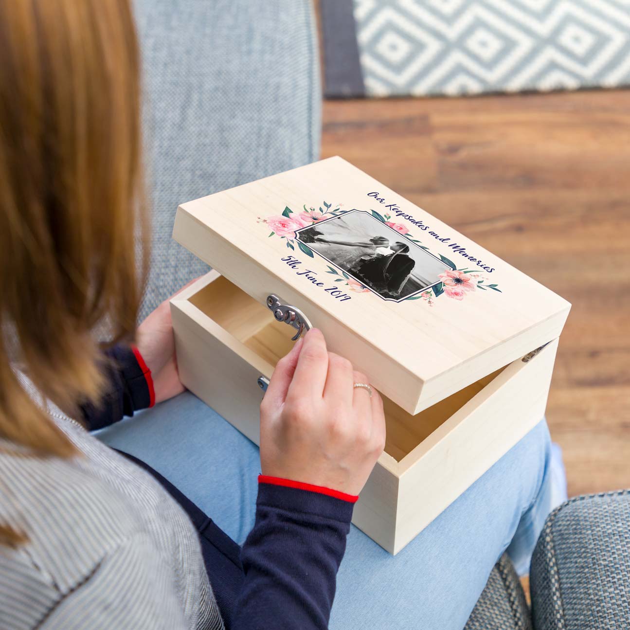 Personalised Keepsake Box With Floral Border Photo