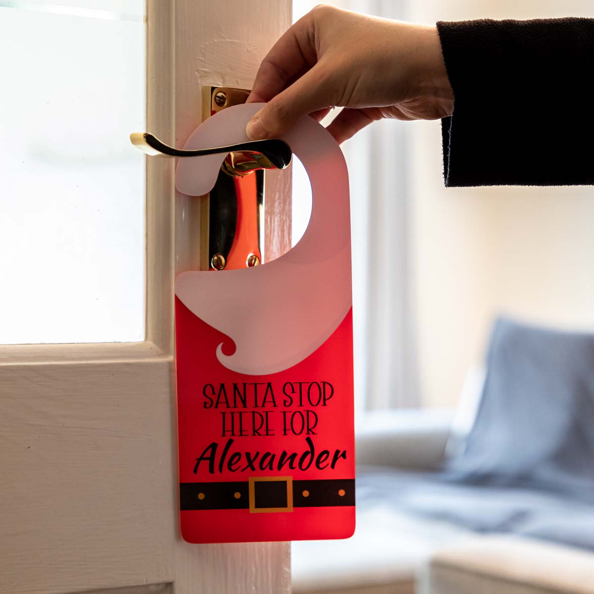 Personalised Santa Stop Here Door Hanger Sign