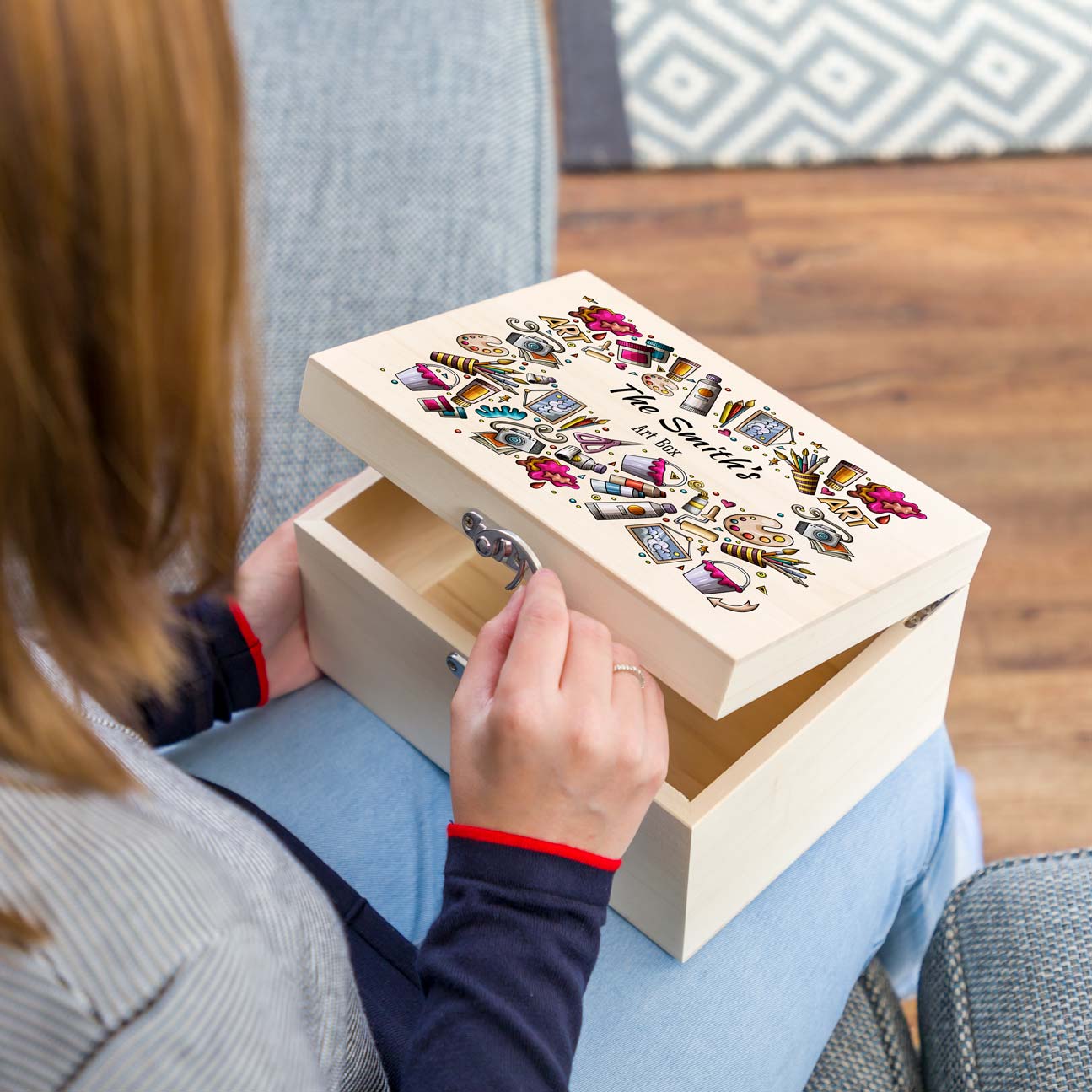 Arts and Crafts Box Personalised Art Box Wooden Arts and Crafts Storage Box  Gift for Kids Arts and Crafts Gift UV297 