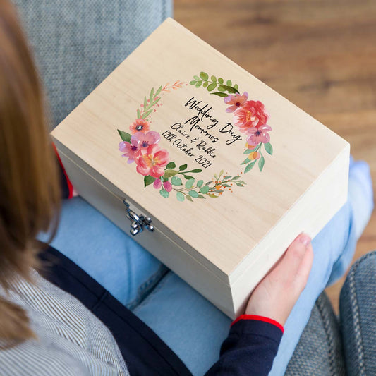 Personalised Wedding Keepsake Box Pink Flowers