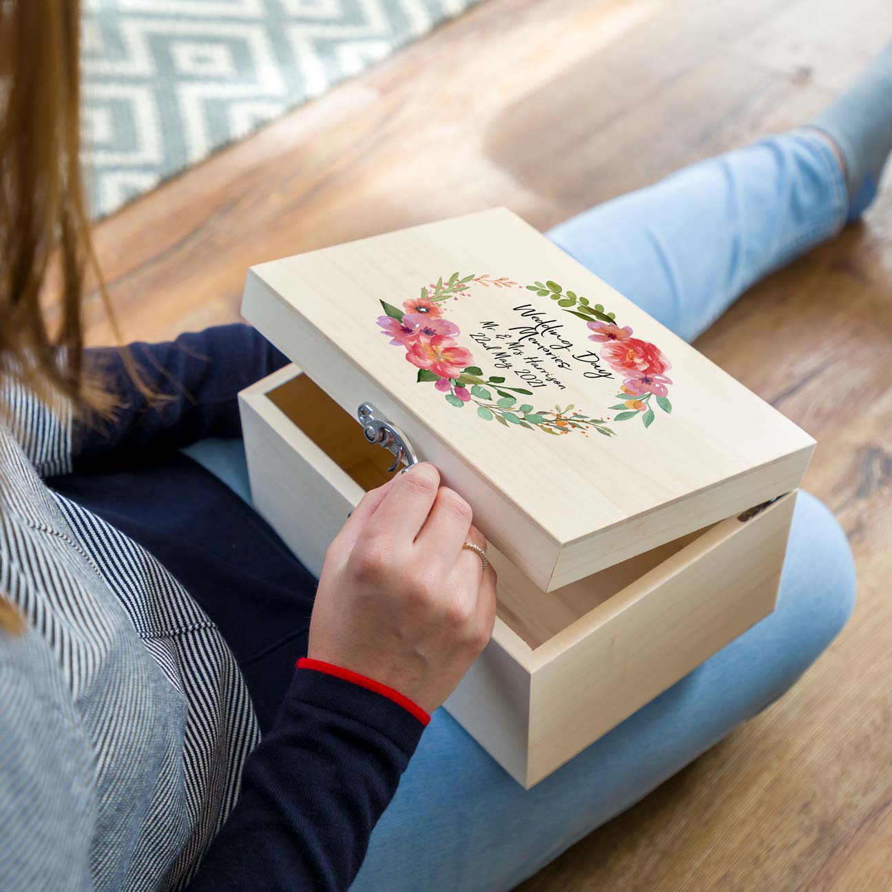 Personalised Wedding Keepsake Box Pink Flowers