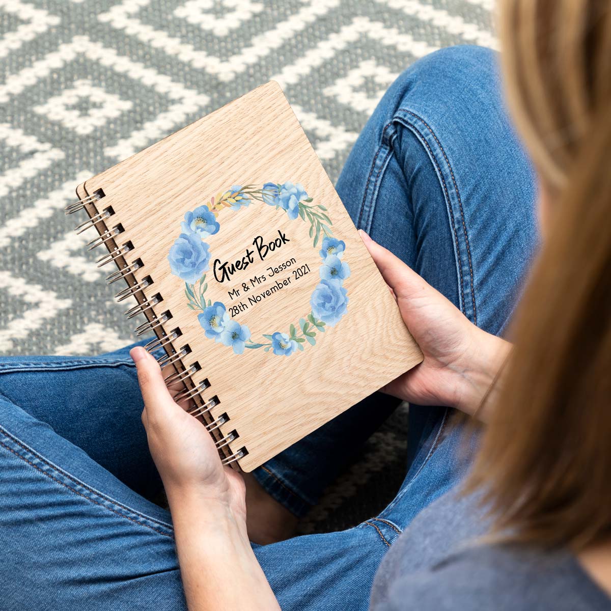 Personalised Wedding Guest Book Blue Flowers