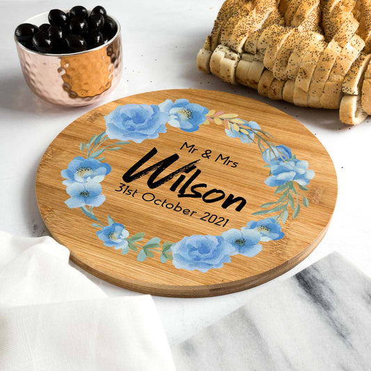 Personalised Serving Board Blue Flowers Wedding Gift