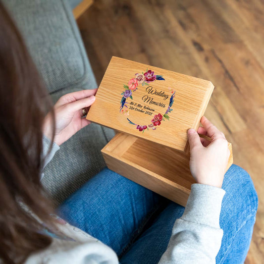 Personalised Wedding Memories Oak Box Summer Flowers