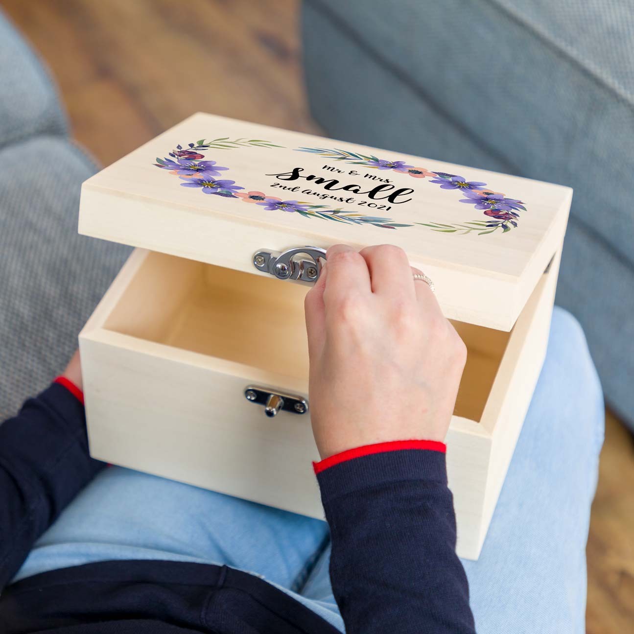 Personalised Wedding Keepsake Box Purple Flowers