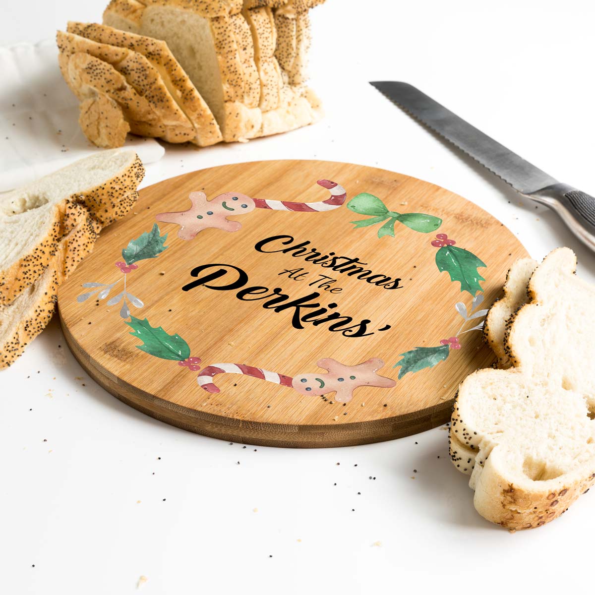 Personalised Christmas Wreath Bamboo Serving Board