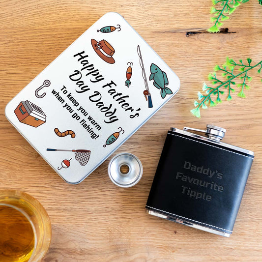 Personalised Hip Flask With Fishing Gift Tin