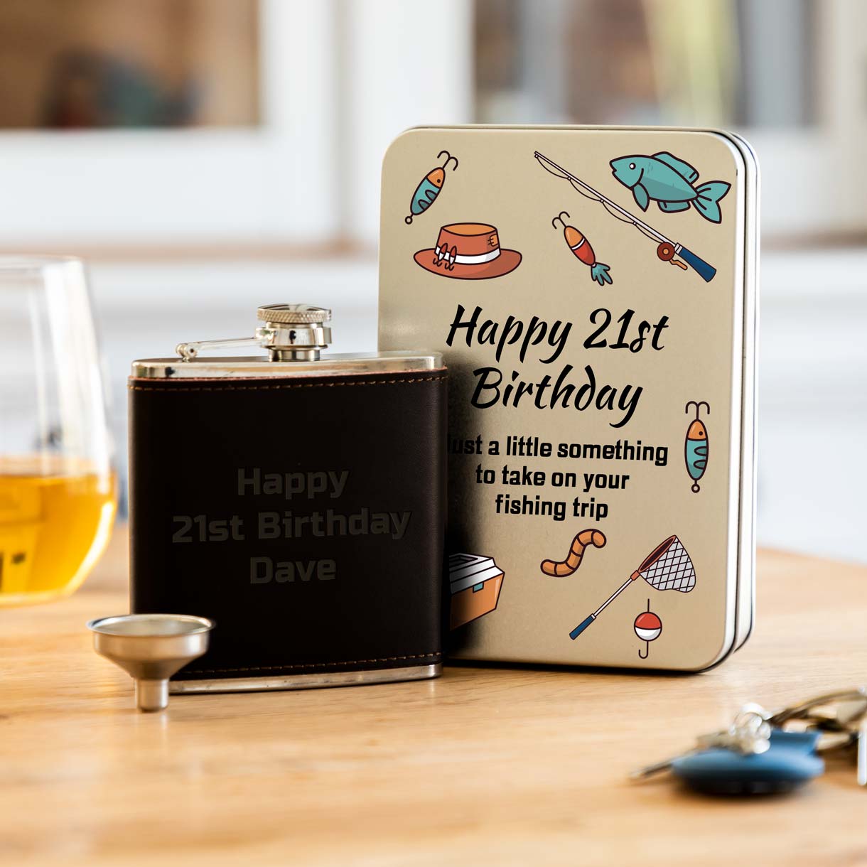 Personalised Hip Flask With Fishing Gift Tin