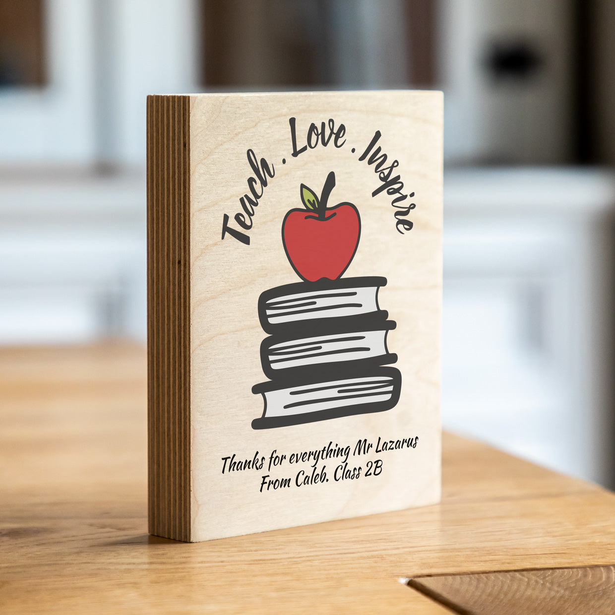 Personalised Teach Love Inspire Wood Block Teacher Gift