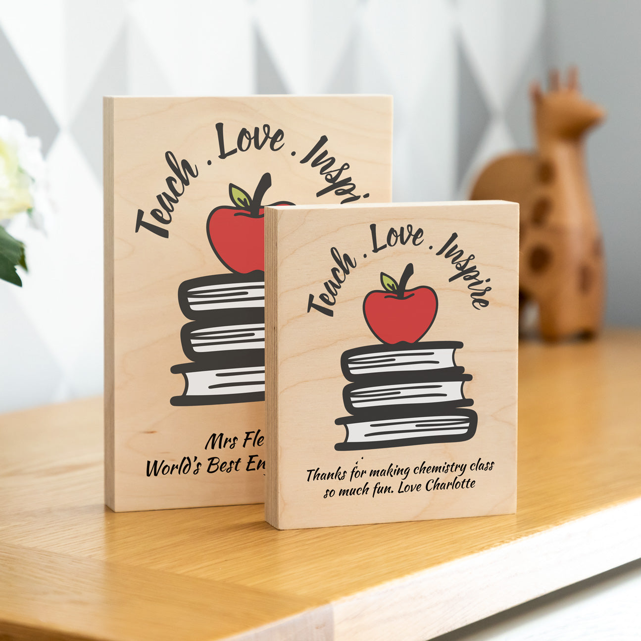 Personalised Teach Love Inspire Wood Block Teacher Gift