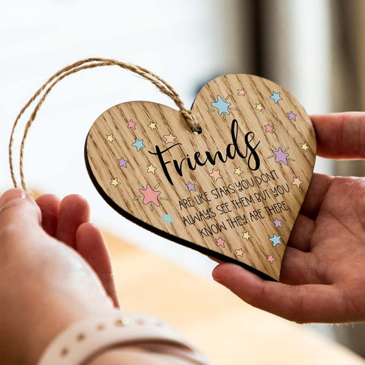 Friends Are Like Stars Wood Heart Token Gift