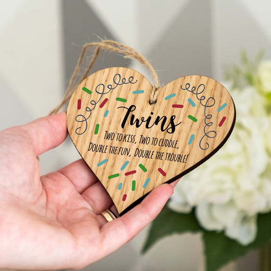 Gift For Twins Wood Heart Sign