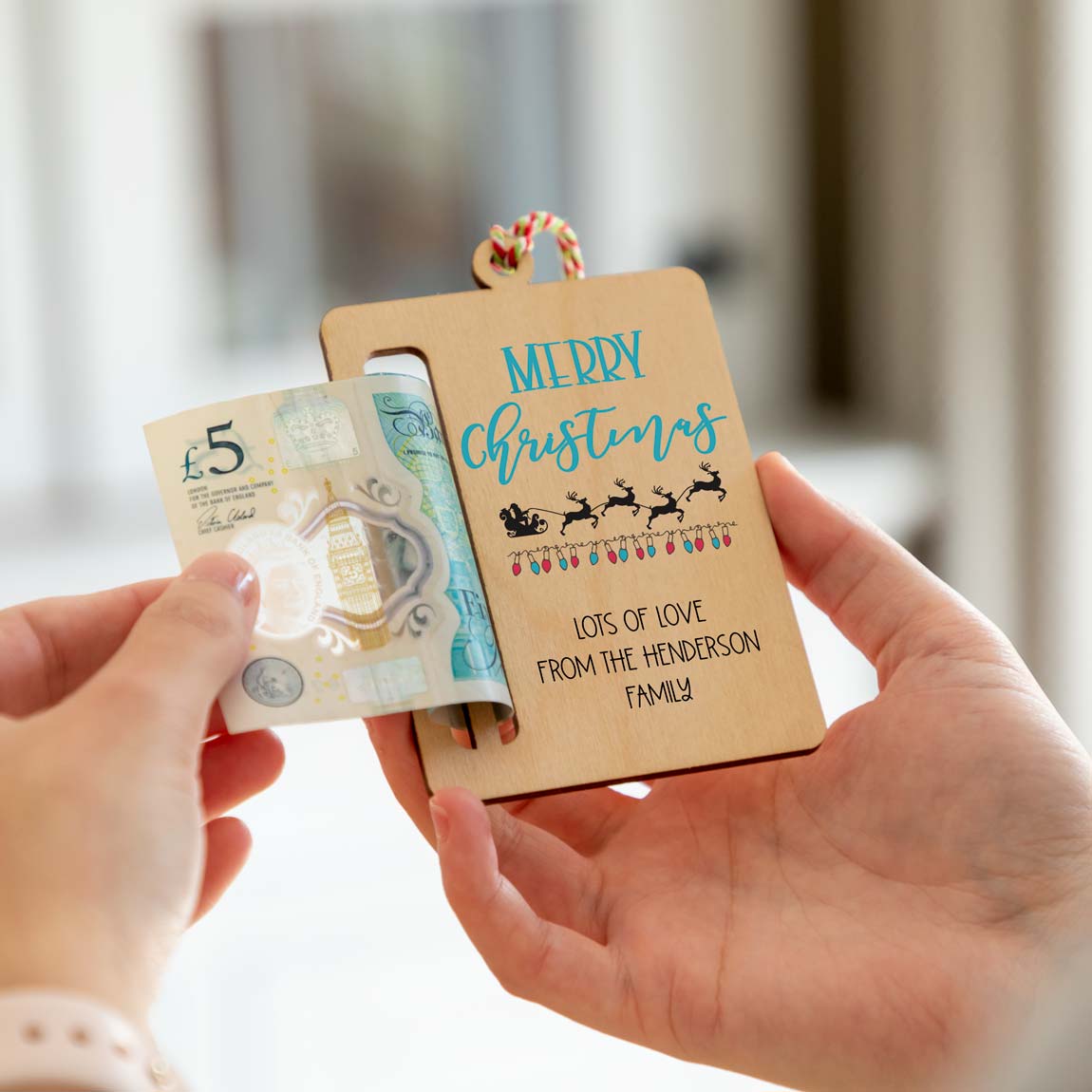 Personalised Merry Christmas Sleigh Money Holder Gift