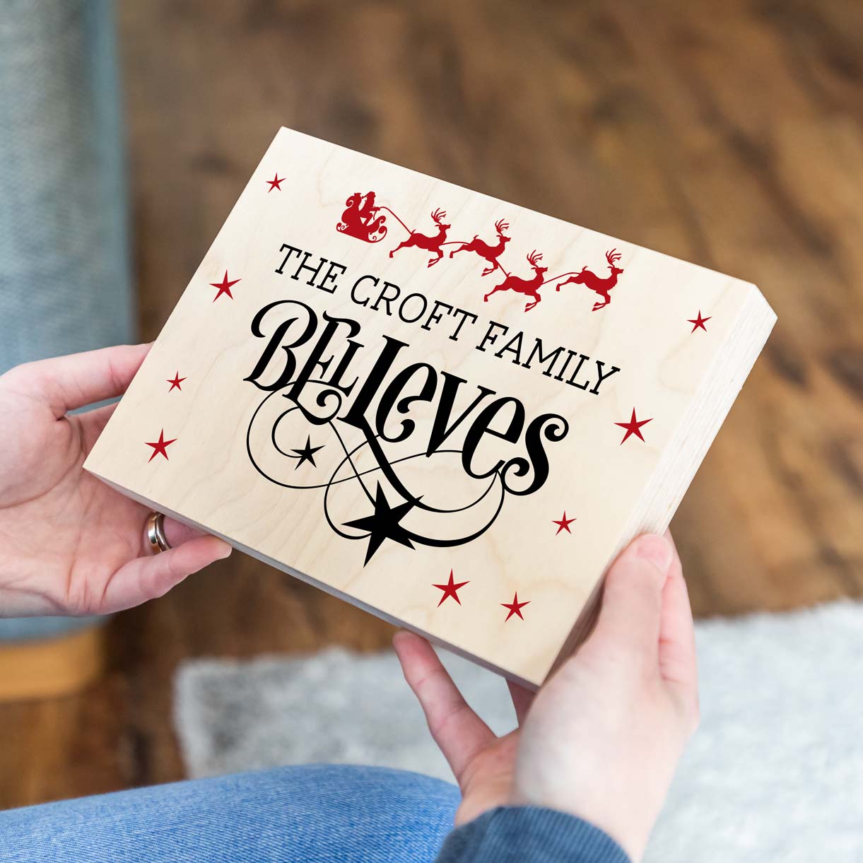 Personalised Family Believes Christmas Sign Wood Block