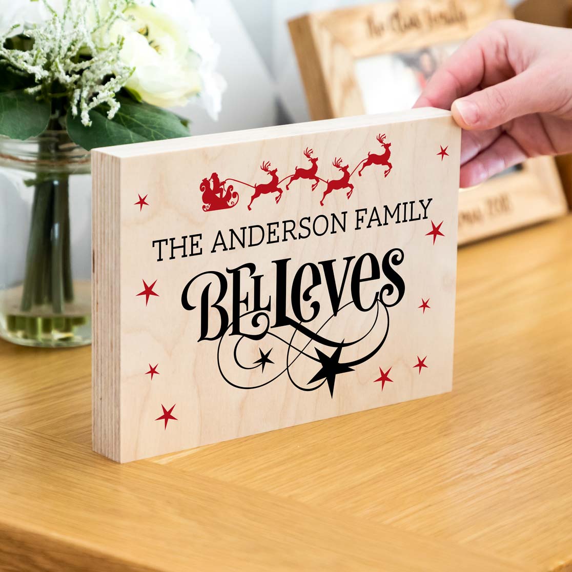 Personalised Family Believes Christmas Sign Wood Block