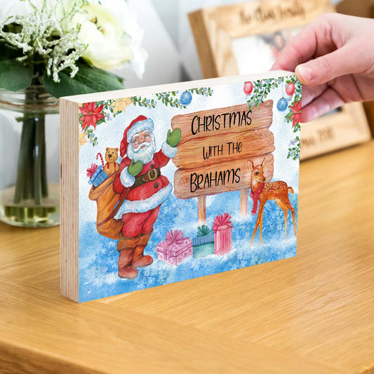 Personalised Christmas With Sign Wood Block