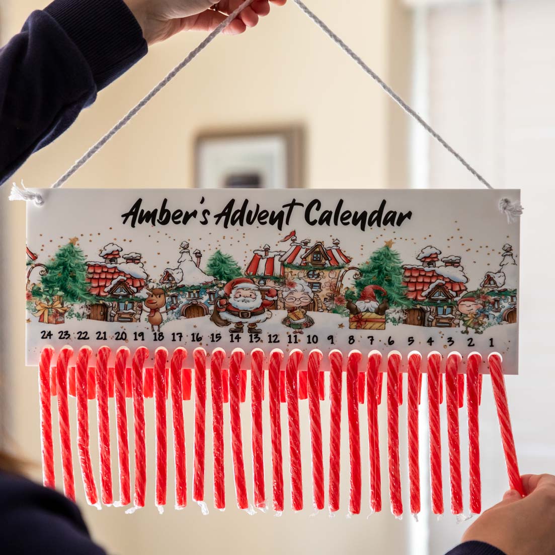 Personalised Candy Cane Advent Calendar Santa's Village