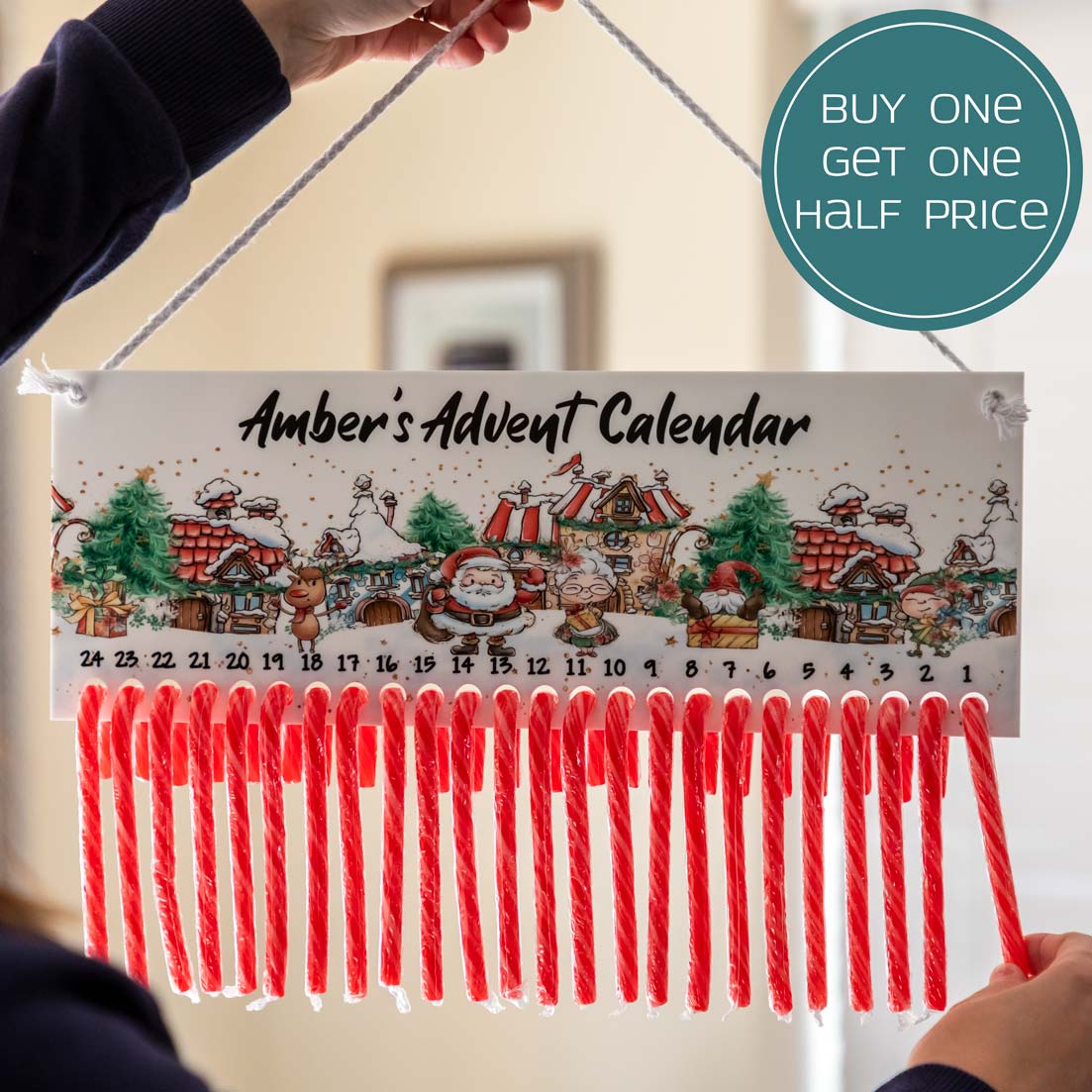 Personalised Candy Cane Advent Calendar Santa's Village