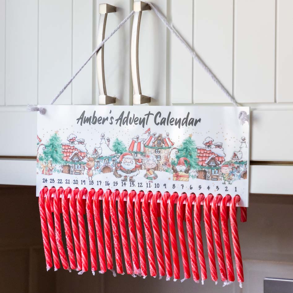 Personalised Candy Cane Advent Calendar Santa's Village