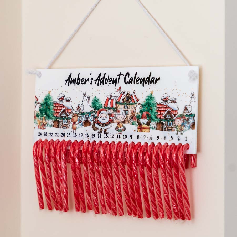 Personalised Candy Cane Advent Calendar Santa's Village