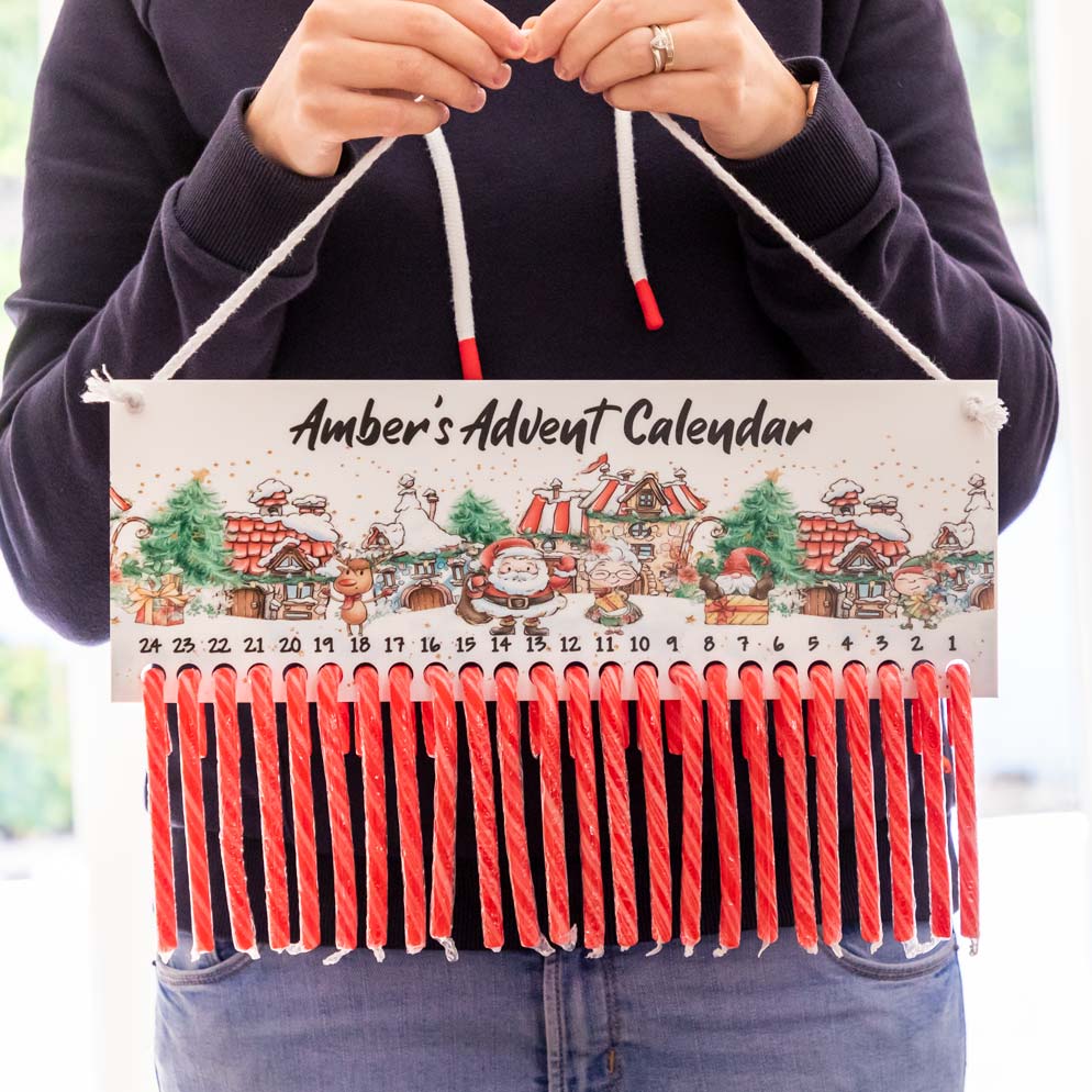 Personalised Candy Cane Advent Calendar Santa's Village