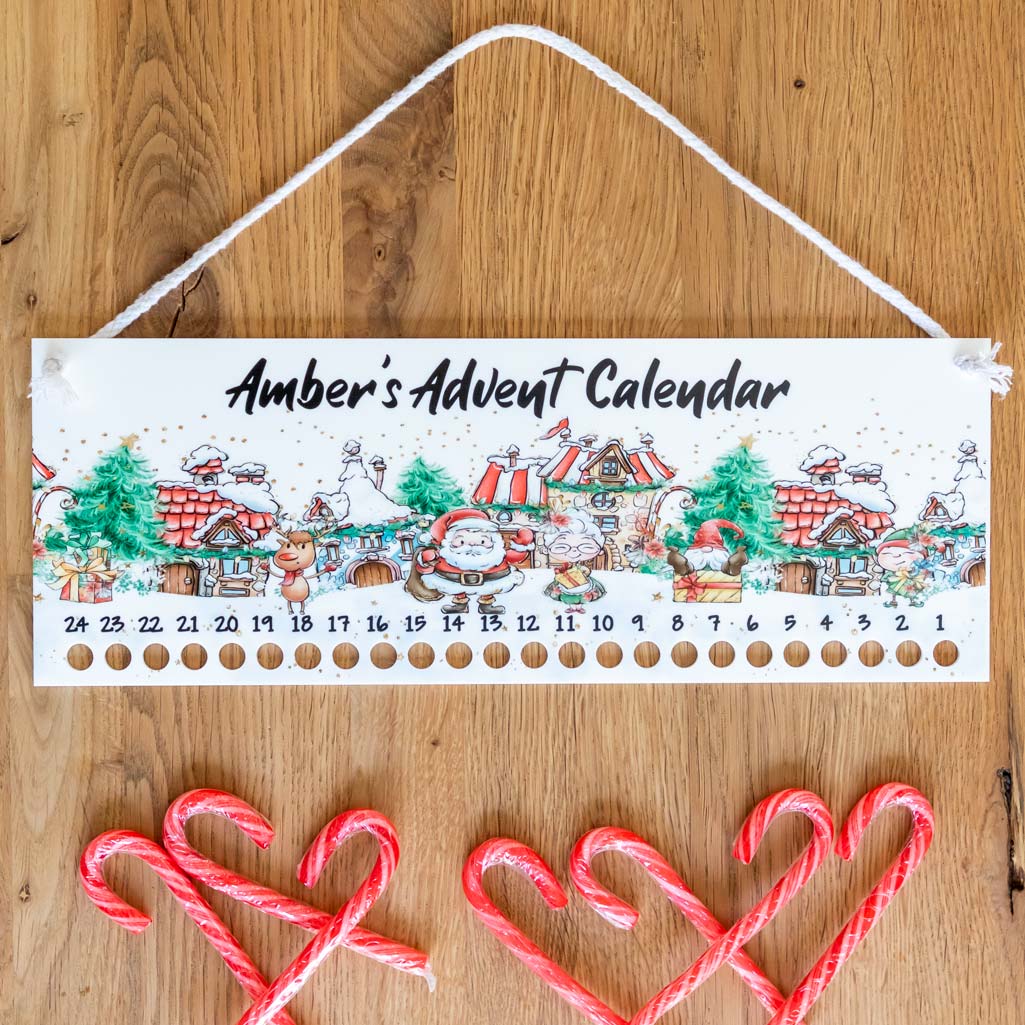 Personalised Candy Cane Advent Calendar Santa's Village