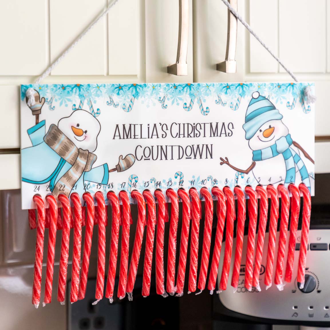 Personalised Advent Calendar For Candy Canes Snowman