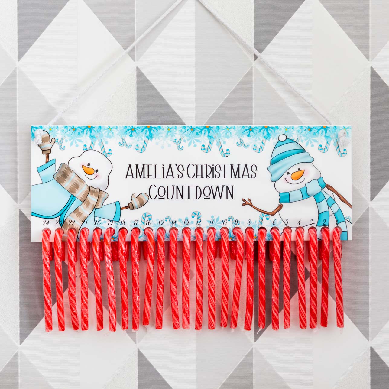 Personalised Advent Calendar For Candy Canes Snowman