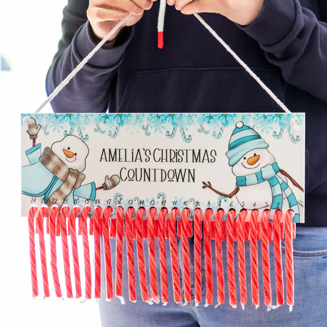 Personalised Advent Calendar For Candy Canes Snowman