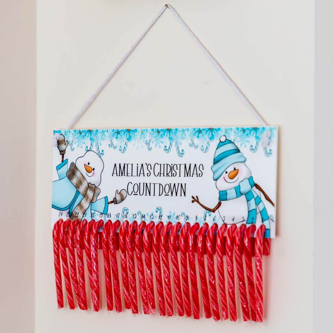 Personalised Advent Calendar For Candy Canes Snowman