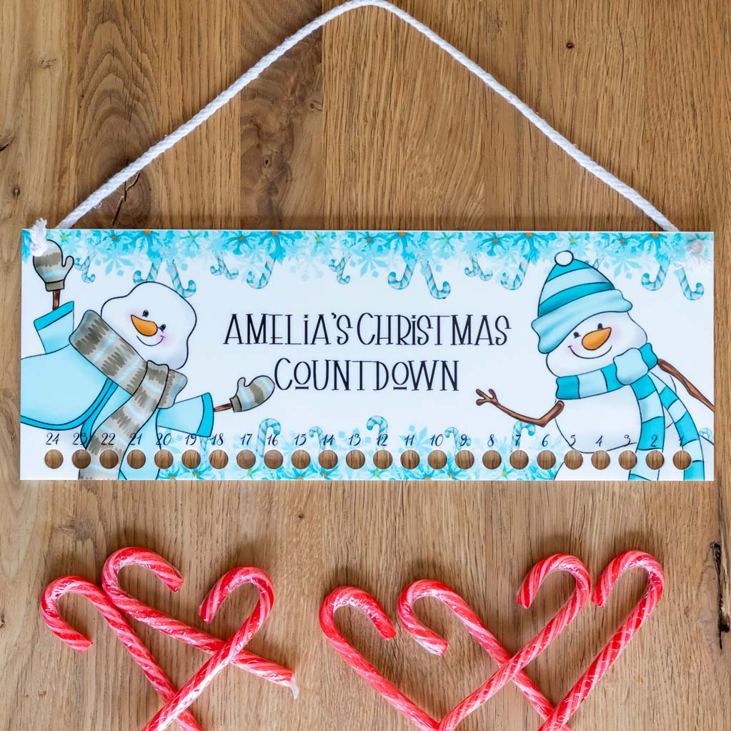 Personalised Advent Calendar For Candy Canes Snowman