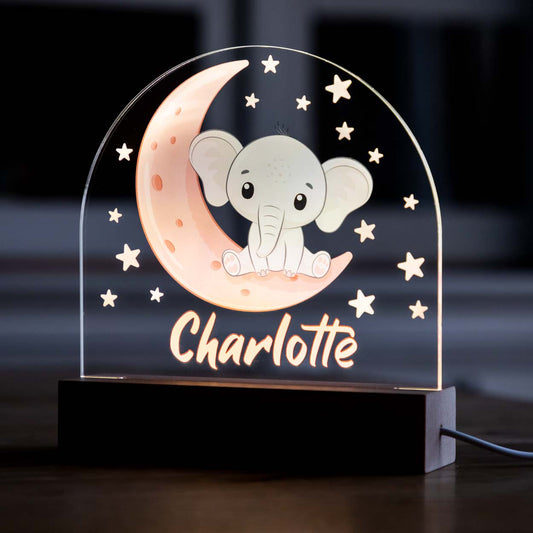 Personalised Baby Elephant Night Light Blue or Pink