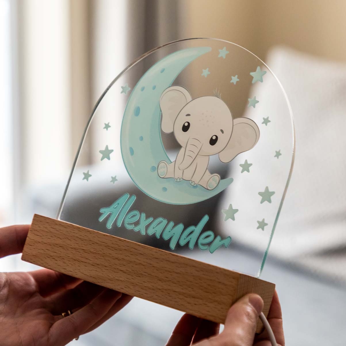 Personalised Baby Elephant Night Light Blue or Pink