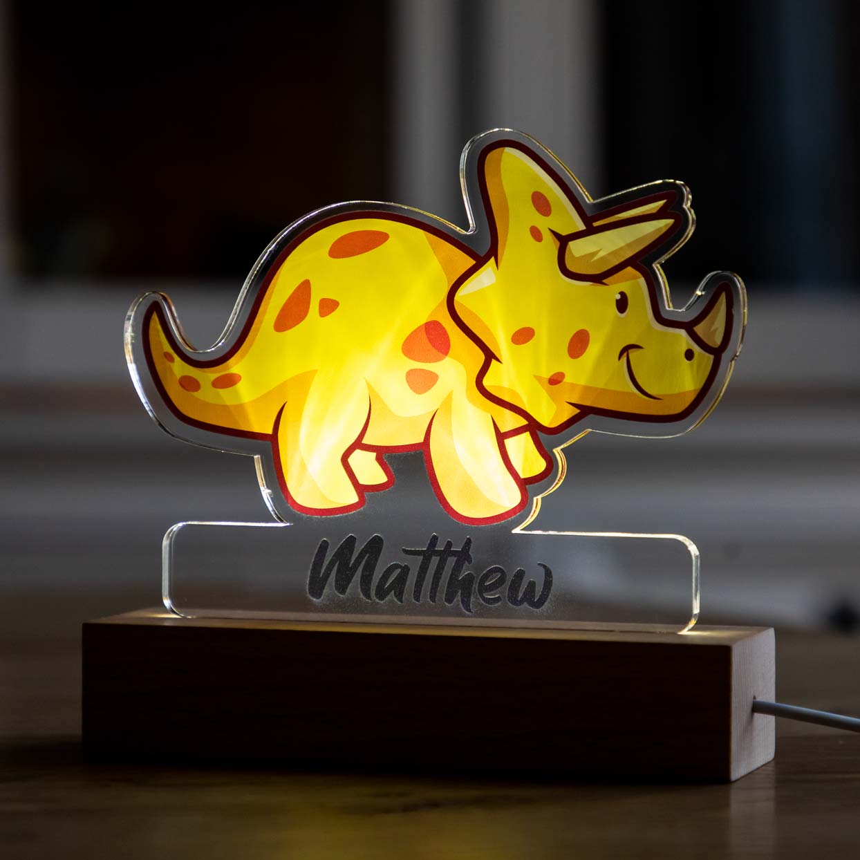 Personalised Triceratops Dinosaur Night Light