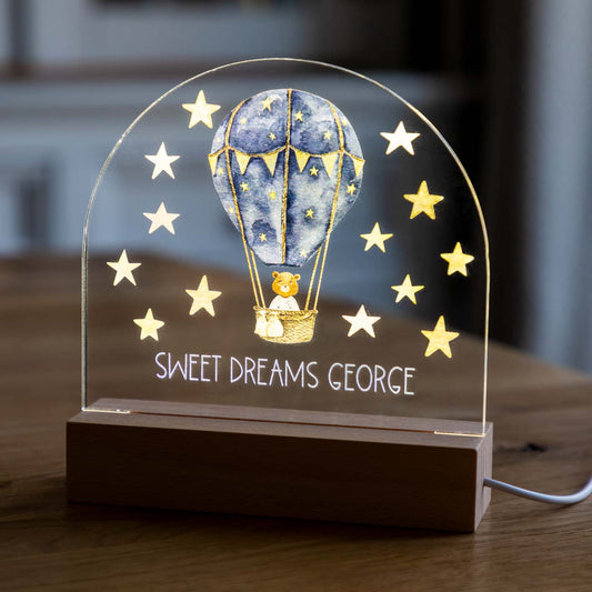 Personalised Night Light Bear Hot Air Balloon Stars