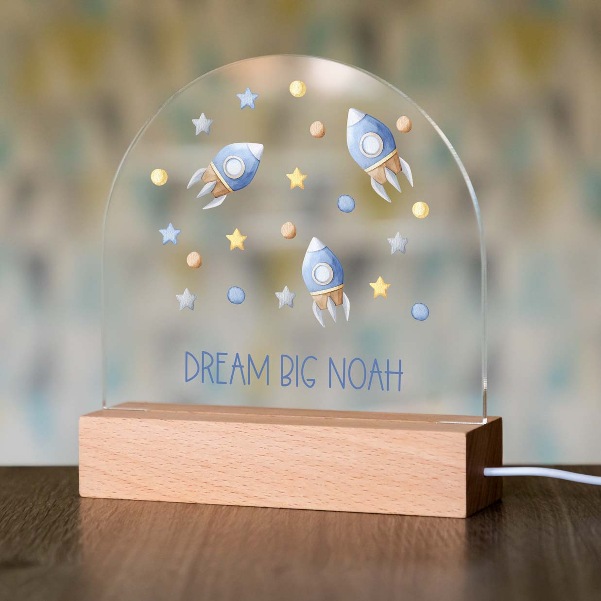 Personalised Space Rocket and Stars Night Light